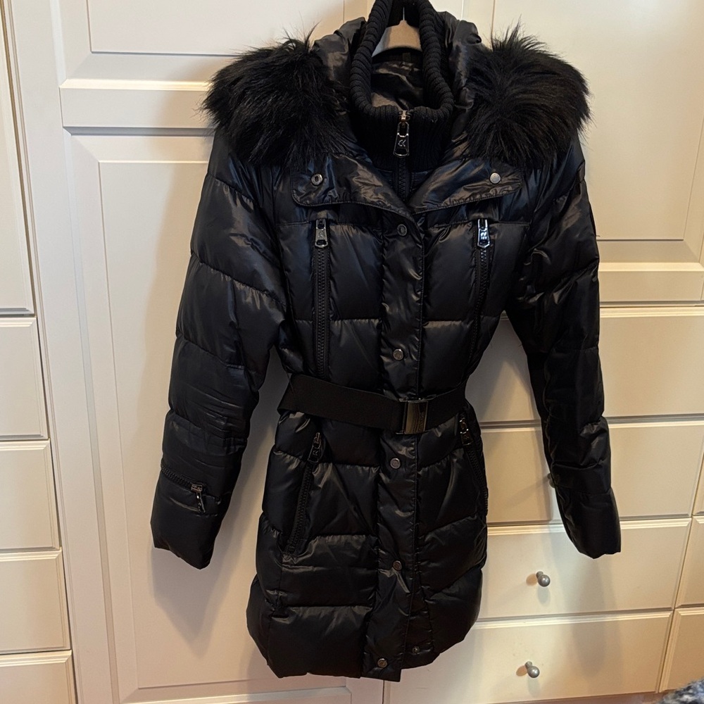 Calvin Klein Black Quilted Belted Puffer Coat